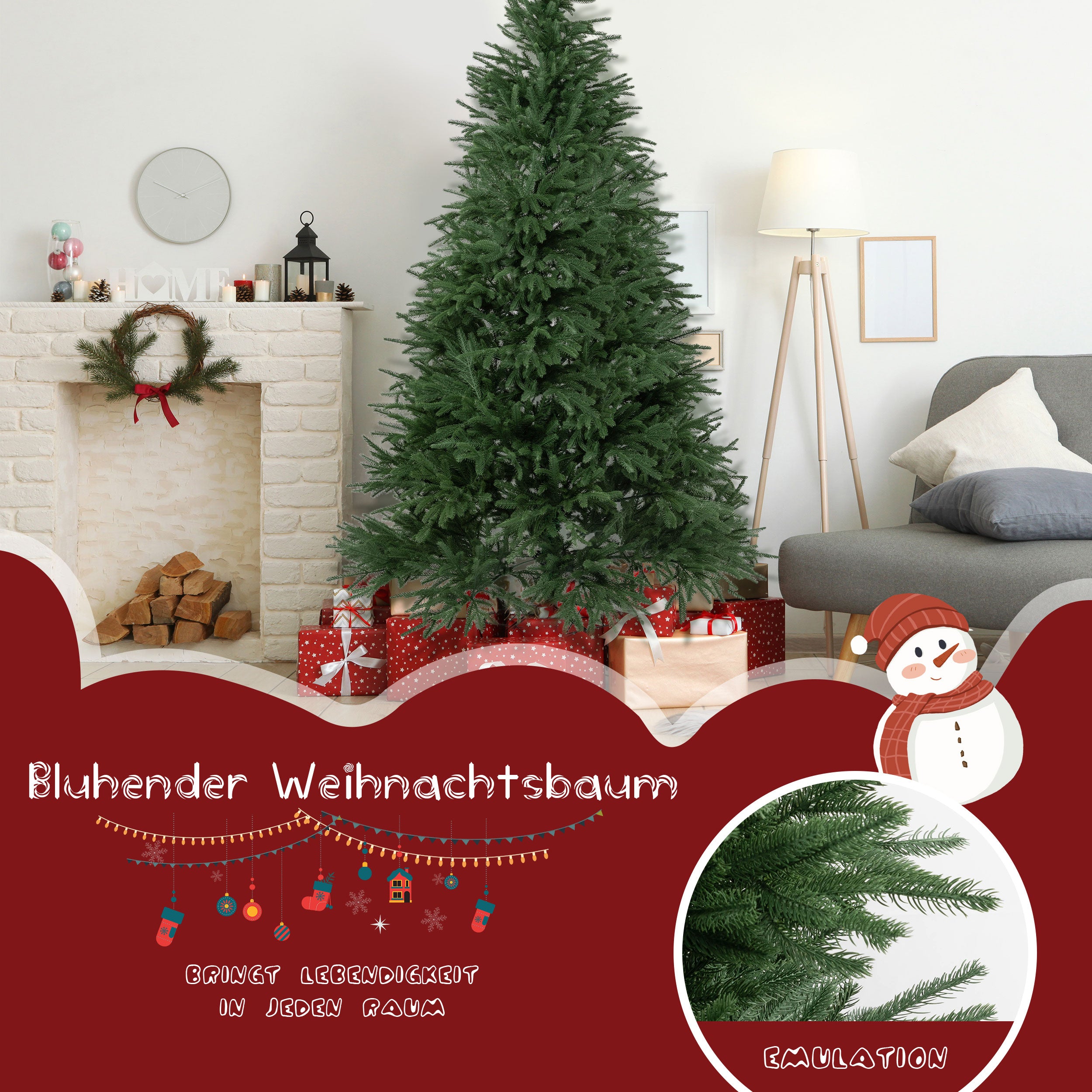 Weihnachtsbaum 100% PE-Material realistische Optik, wiederverwendbar, stabiler Metallständer, geeignet für festliche Dekoration