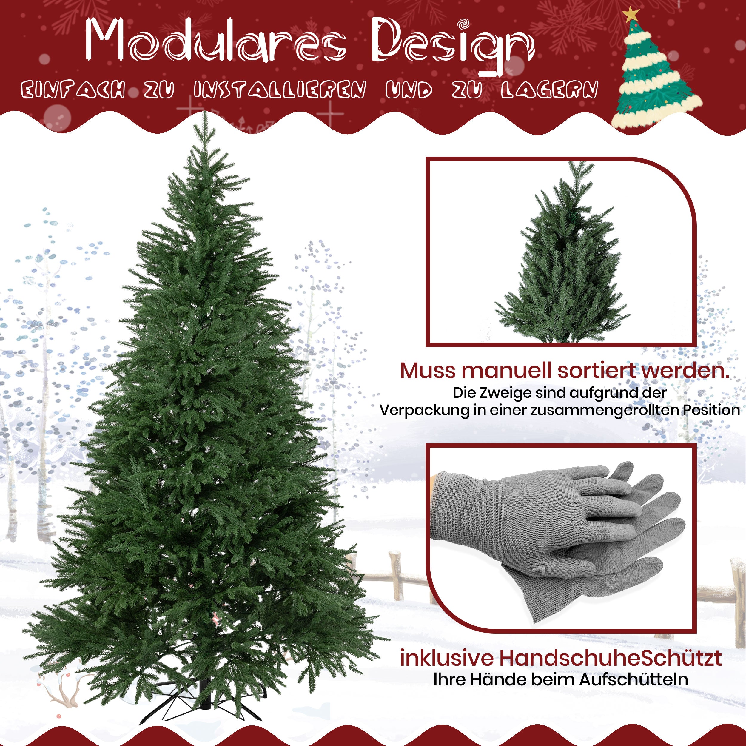 Christmas tree 100% PE material realistic look, reusable, sturdy metal stand, suitable for festive decoration