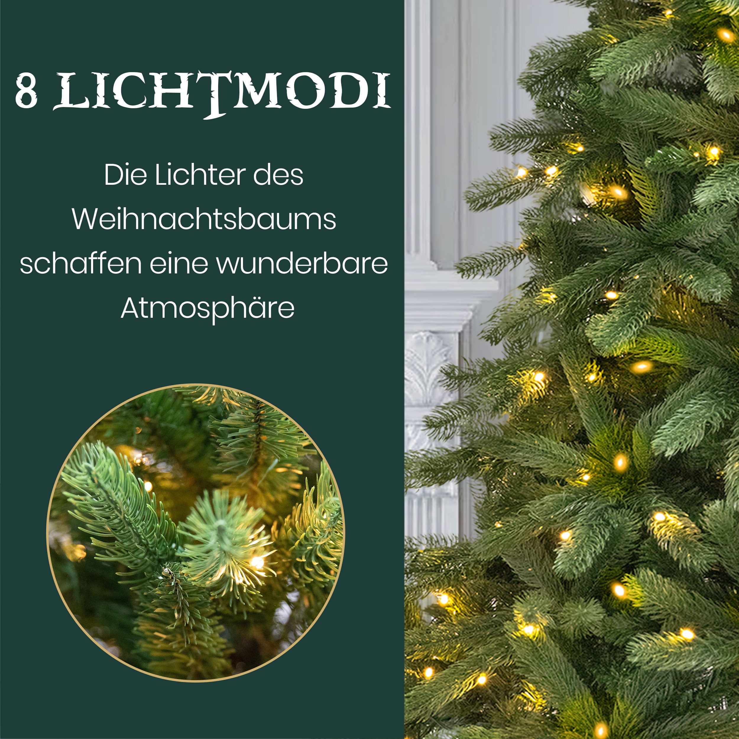 Künstlicher Weinachtsbaum LED Tannenbaum, PVC+PE mit 1180 Spitzen und 360 Warm-Weißen LED, 180cm und robuster Holzständer