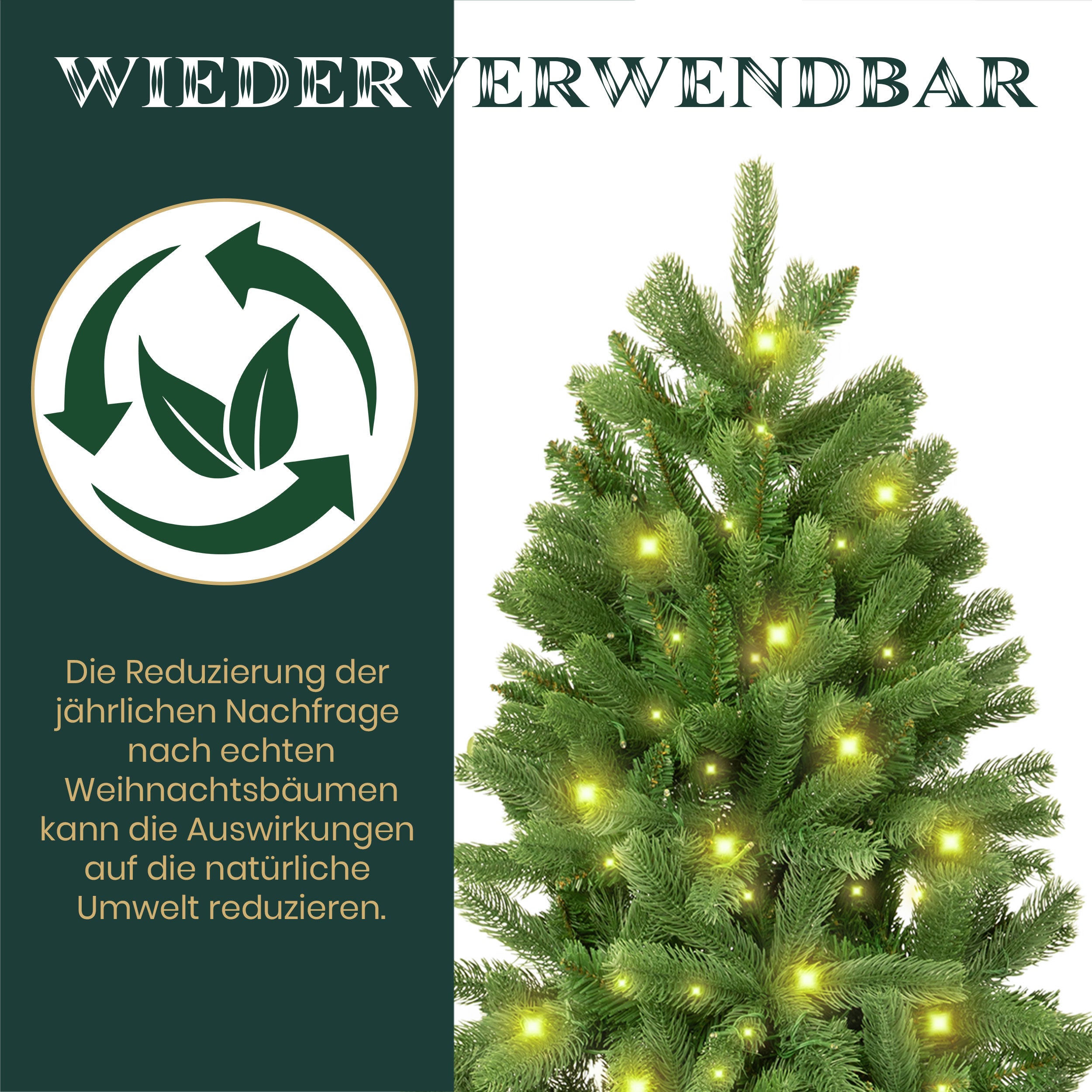 Künstlicher Weinachtsbaum LED Tannenbaum, PVC+PE mit 1180 Spitzen und 360 Warm-Weißen LED, 180cm und robuster Holzständer