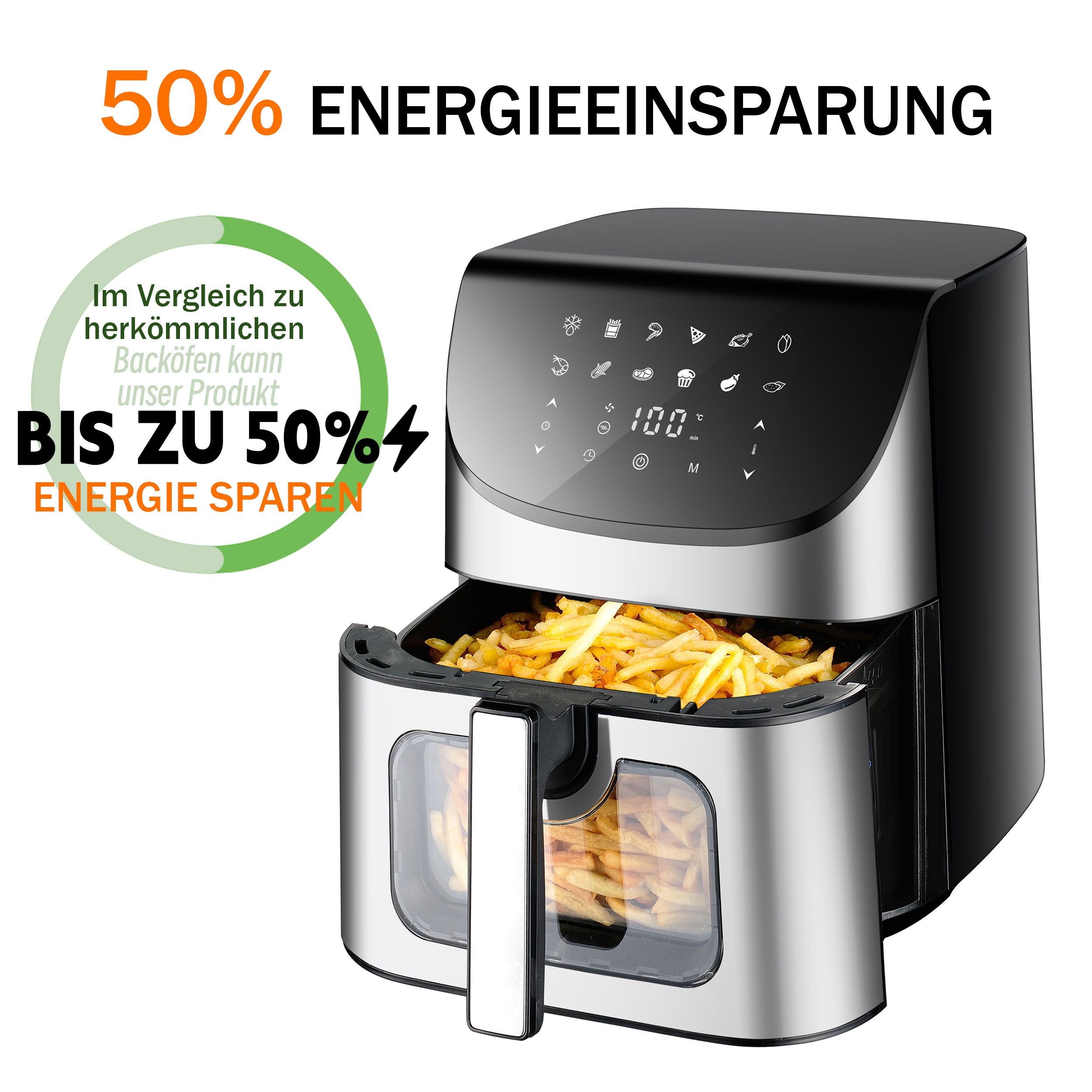 Heißluftfritteuse 8.5L Air fryer, Heißluftfritteuse mit großem Fassungsvermögen 1800,00 W, gesundes Kochen mit weniger Öl, 80-200°, digitales Display