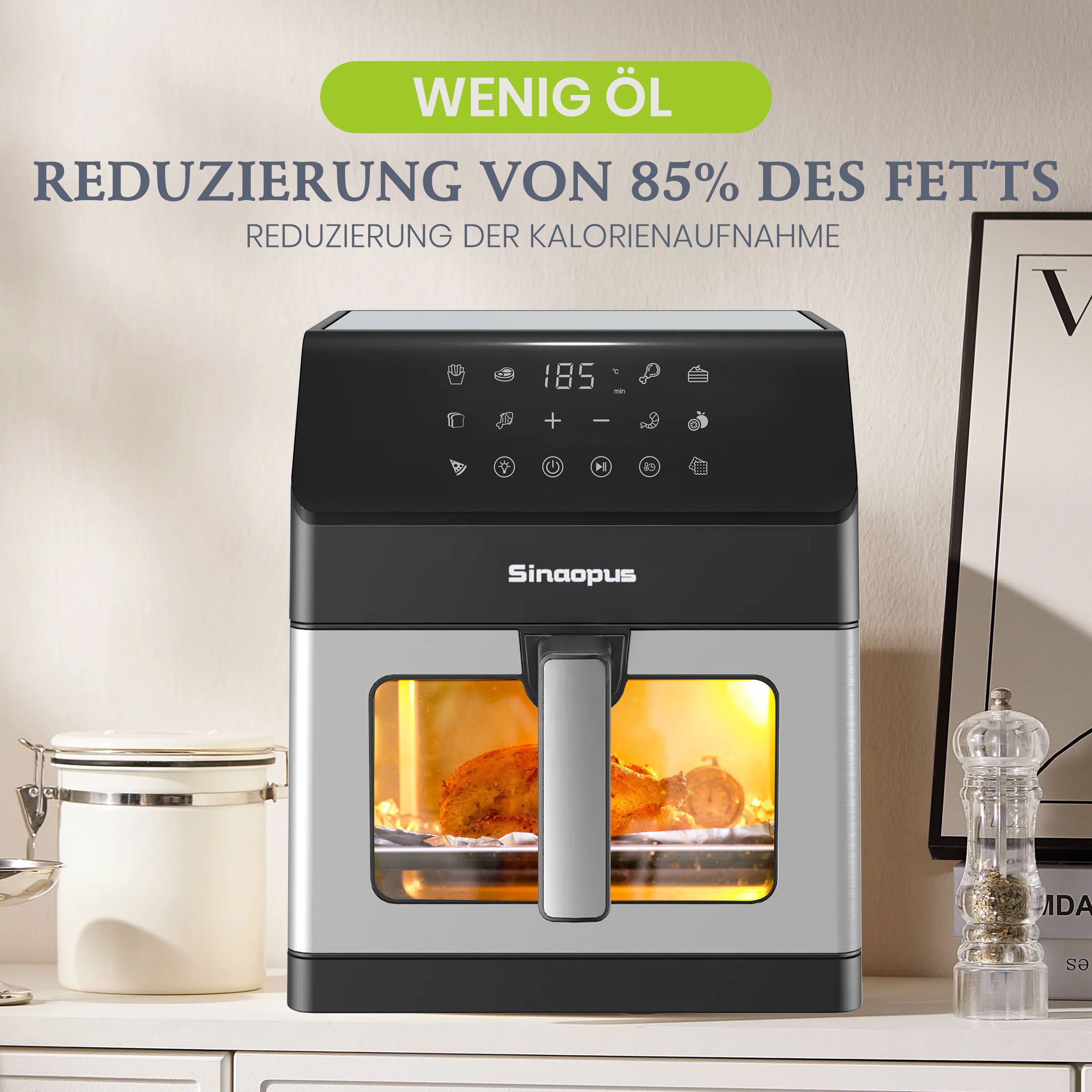 Heißluftfritteuse XL 7L Air Fryer mit Sichtfenster, 10 Programme, LED Touchscreen