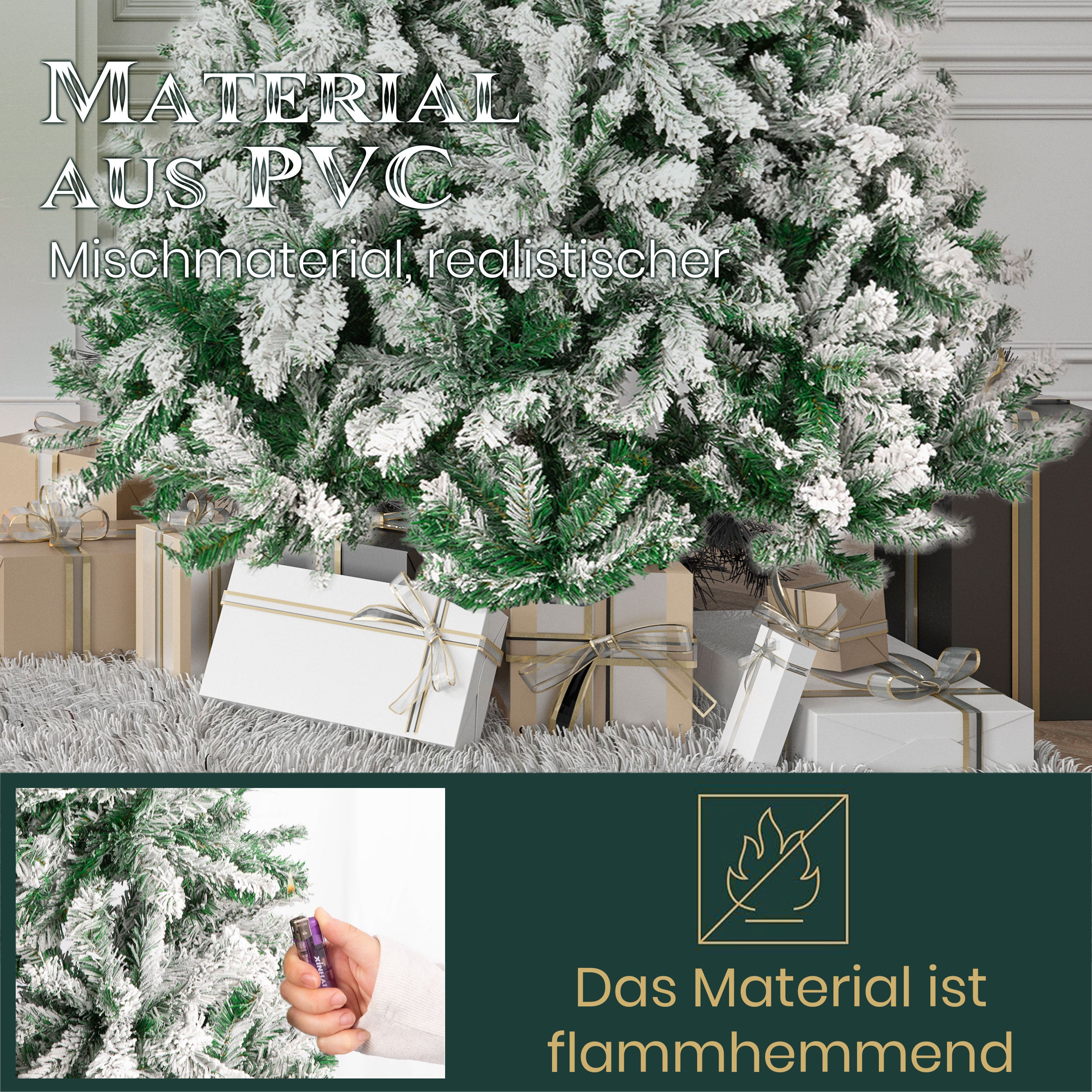 Snow Tree Artificial Christmas Tree, 100% PVC Christmas Tree with 1190 Tips, 180 cm Metal Stand