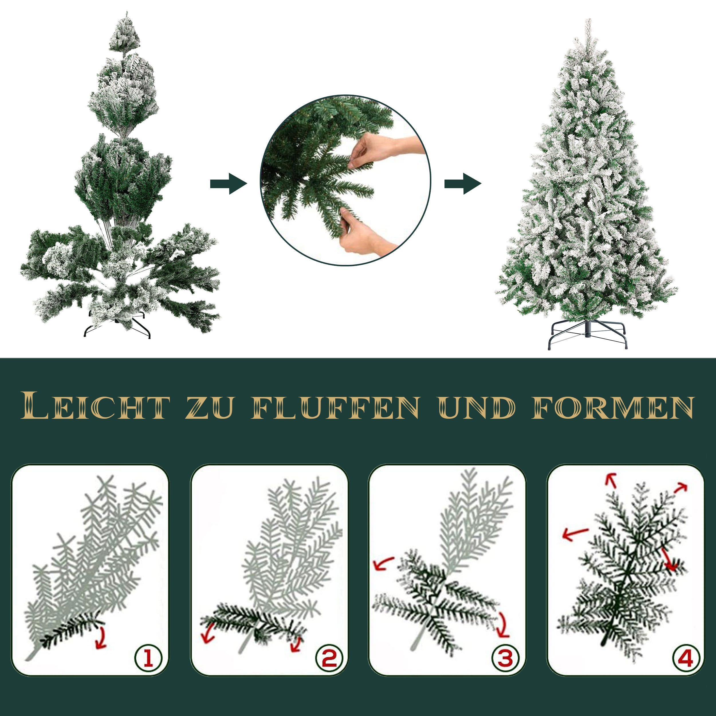 Schneebaum künstlicher Weihnachtsbaum, 100% PVC Christbaum mit 1190 Spitzen, 180 cm Metallständer