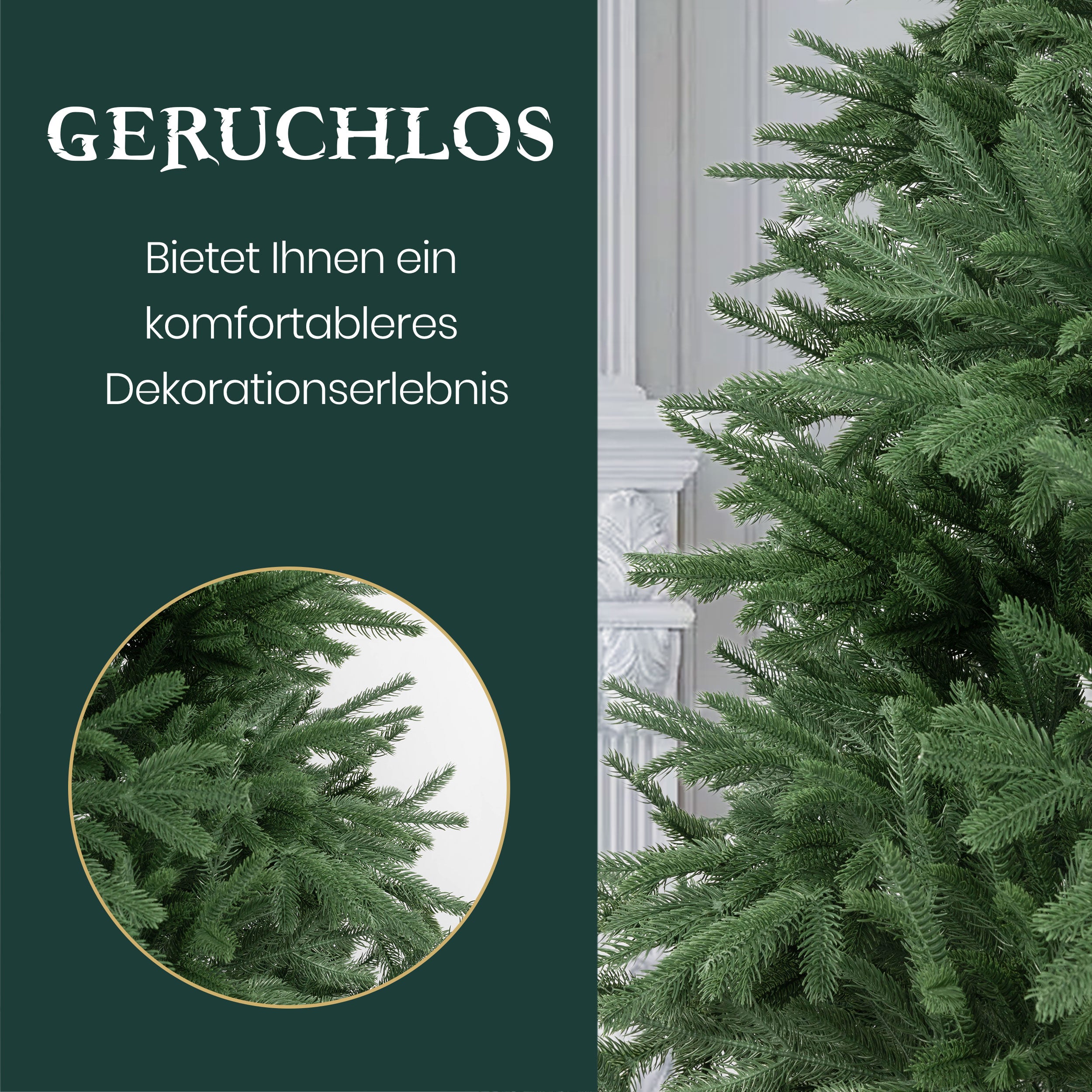 Hochwertiger Künstlicher Weihnachtsbaum aus 100% PE, 180/210cm Christbaum mit Metallständer, kein Blattverlust, leicht zu pflegen, für Indoor und Outdoor