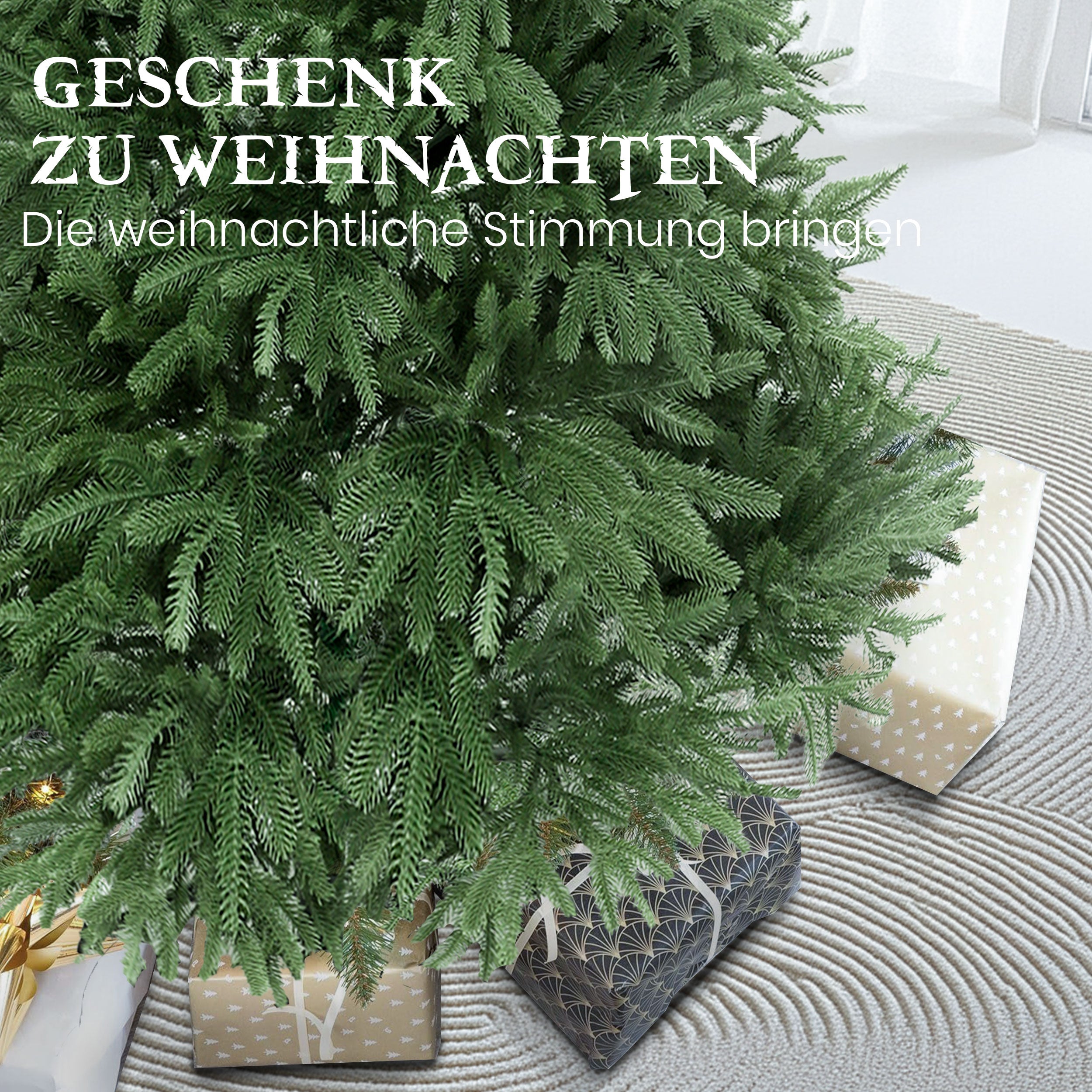 Hochwertiger Künstlicher Weihnachtsbaum aus 100% PE, 180/210cm Christbaum mit Metallständer, kein Blattverlust, leicht zu pflegen, für Indoor und Outdoor