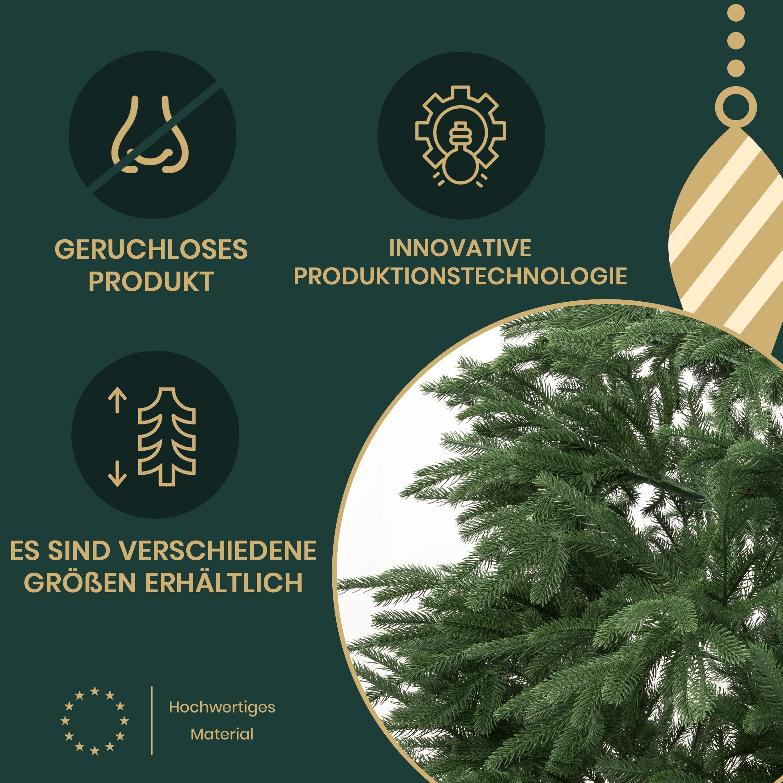 Hochwertiger Künstlicher Weihnachtsbaum aus 100% PE, 180/210cm Christbaum mit Metallständer, kein Blattverlust, leicht zu pflegen, für Indoor und Outdoor