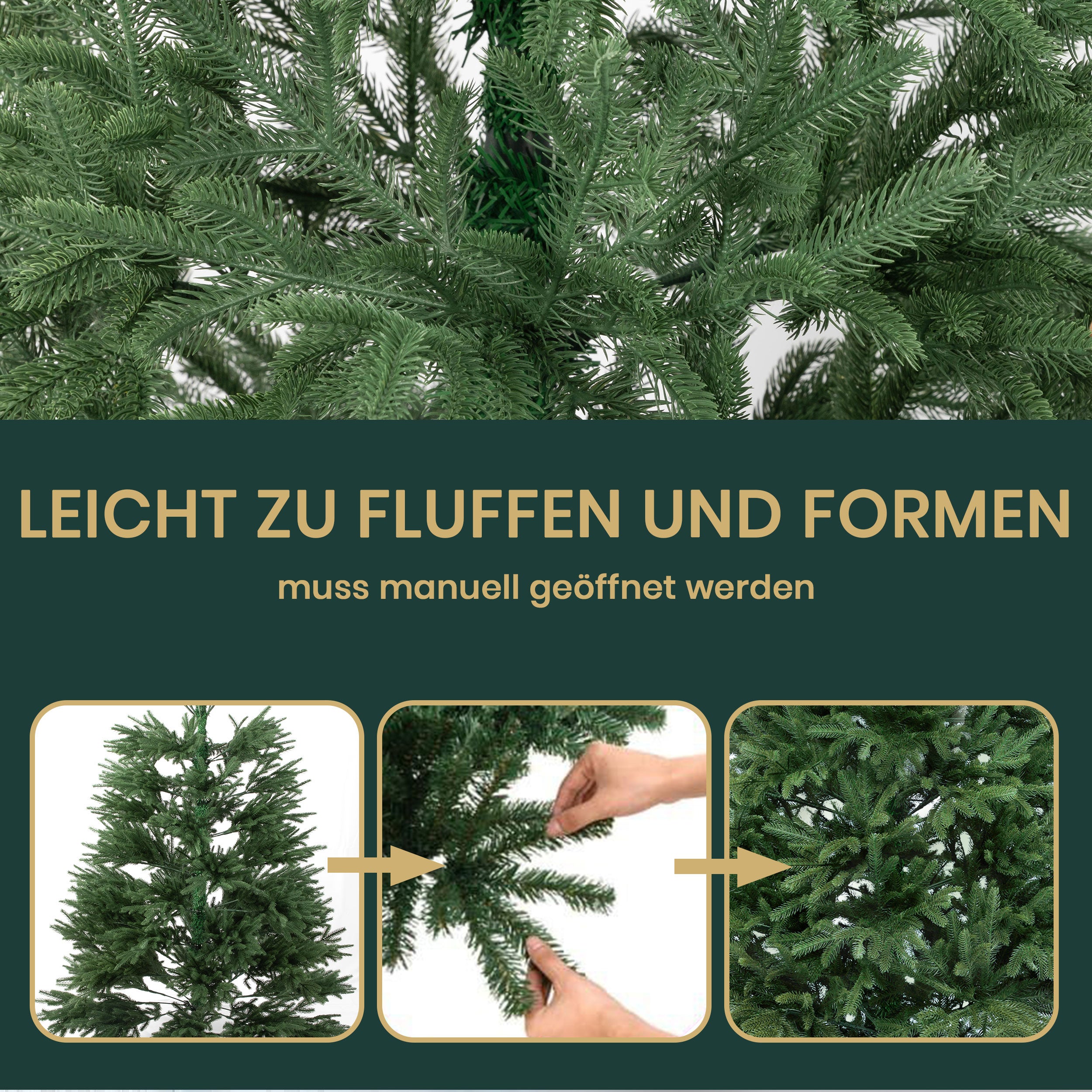 Hochwertiger Künstlicher Weihnachtsbaum aus 100% PE, 180/210cm Christbaum mit Metallständer, kein Blattverlust, leicht zu pflegen, für Indoor und Outdoor