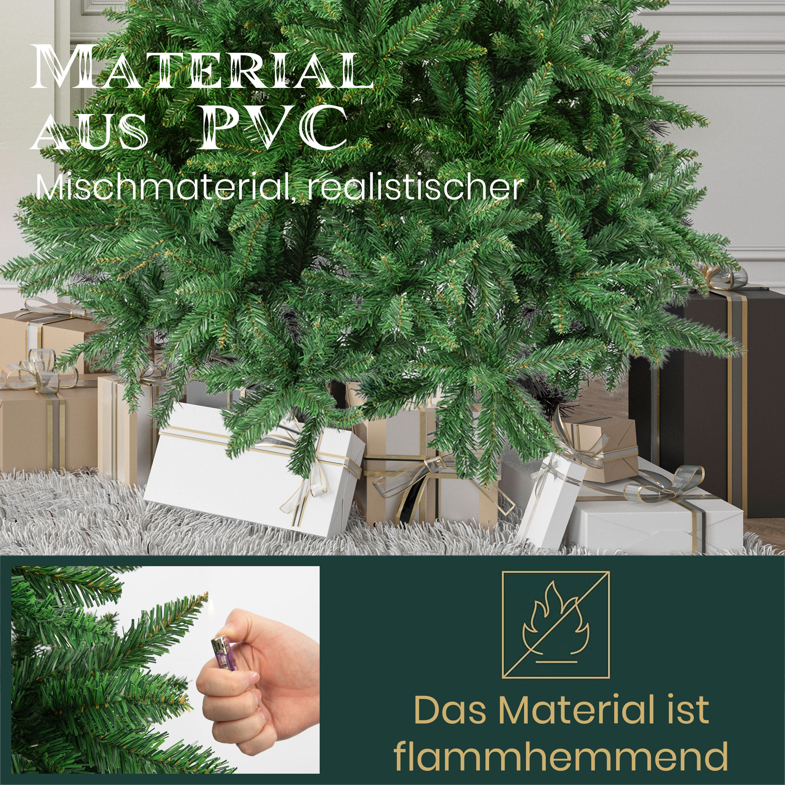 Hochwertiger künstlicher Weihnachtsbaum aus PVC mit 1160 Spitzkuppe, Chritsbaum mit Metallständer, perfekte Weihnachtsdekoration für Ihr Zuhause