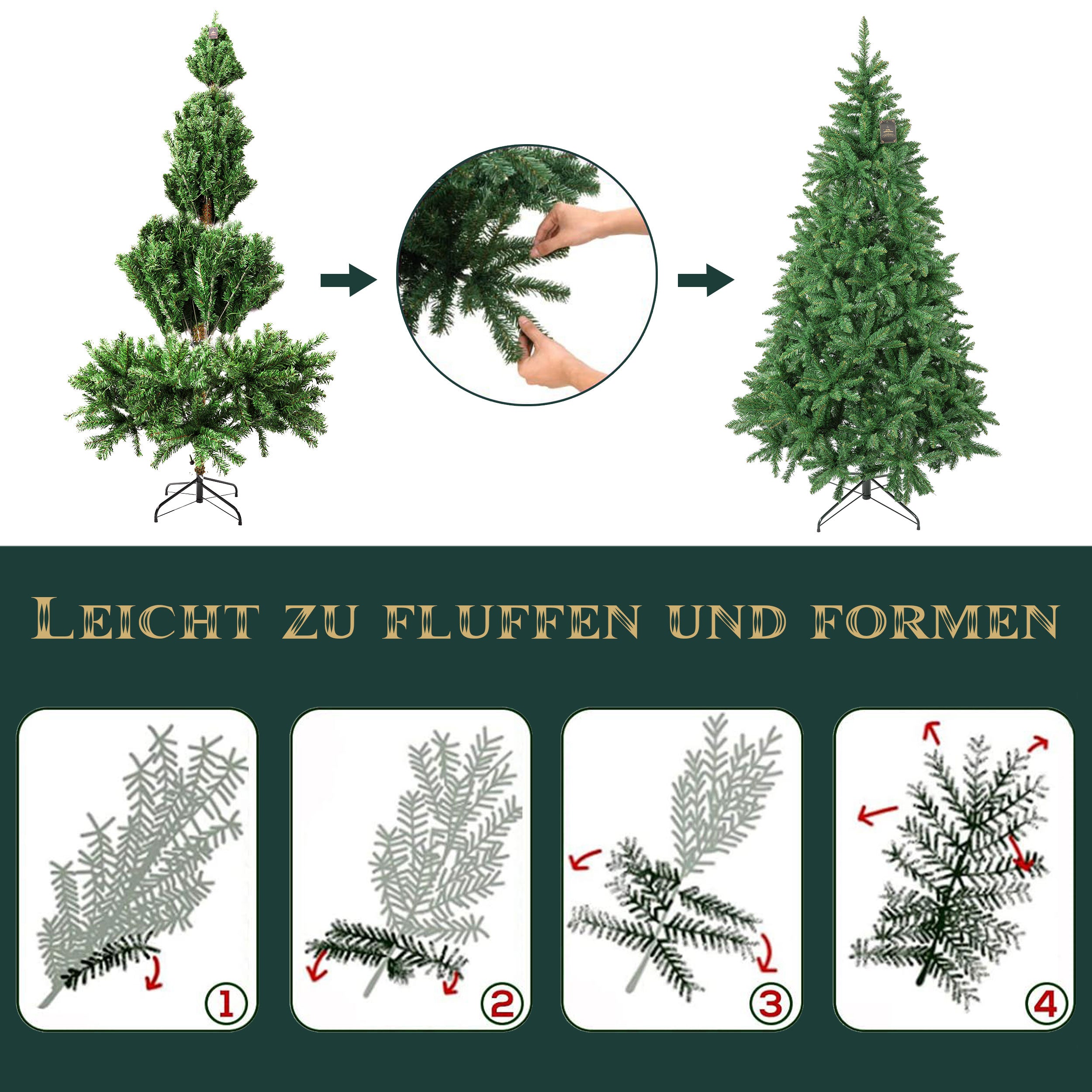 Hochwertiger künstlicher Weihnachtsbaum aus PVC mit 1160 Spitzkuppe, Chritsbaum mit Metallständer, perfekte Weihnachtsdekoration für Ihr Zuhause