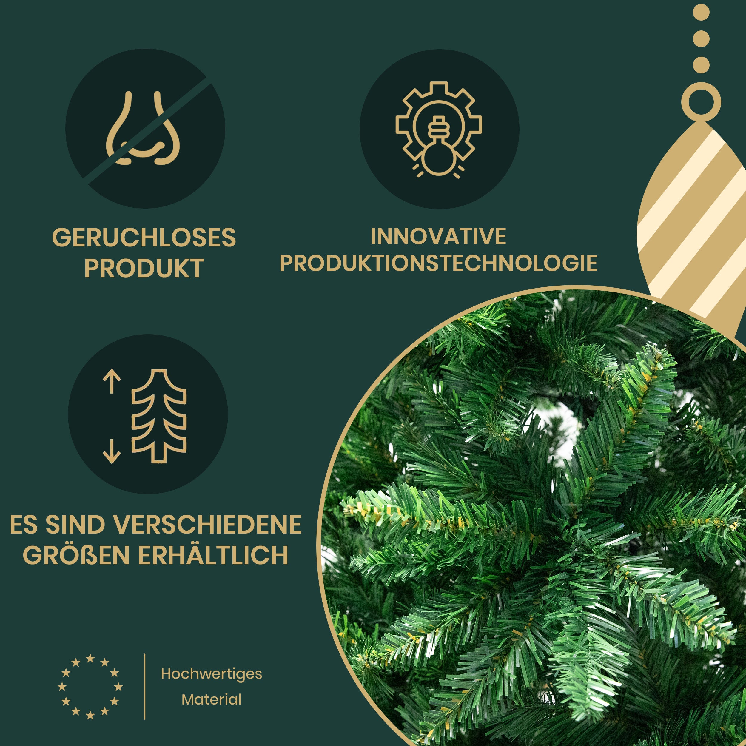 Hochwertiger künstlicher Weihnachtsbaum aus PVC mit 1160 Spitzkuppe, Chritsbaum mit Metallständer, perfekte Weihnachtsdekoration für Ihr Zuhause