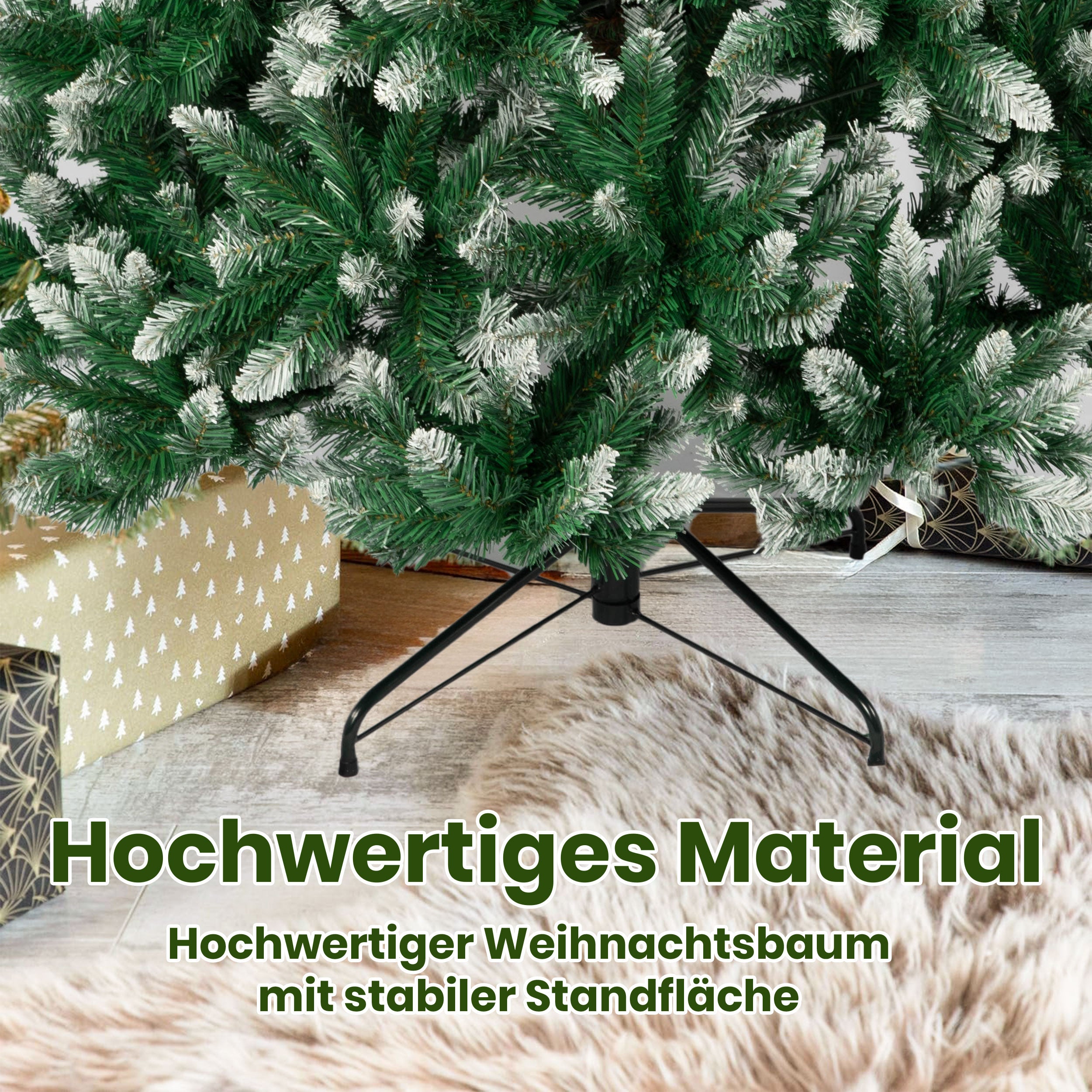 Künstlicher Weihnachtsbaum Tannenbaum mit Schnee Zweige, PVC Christbaum mit 960 Spitzen, 180cm mit Metallständer