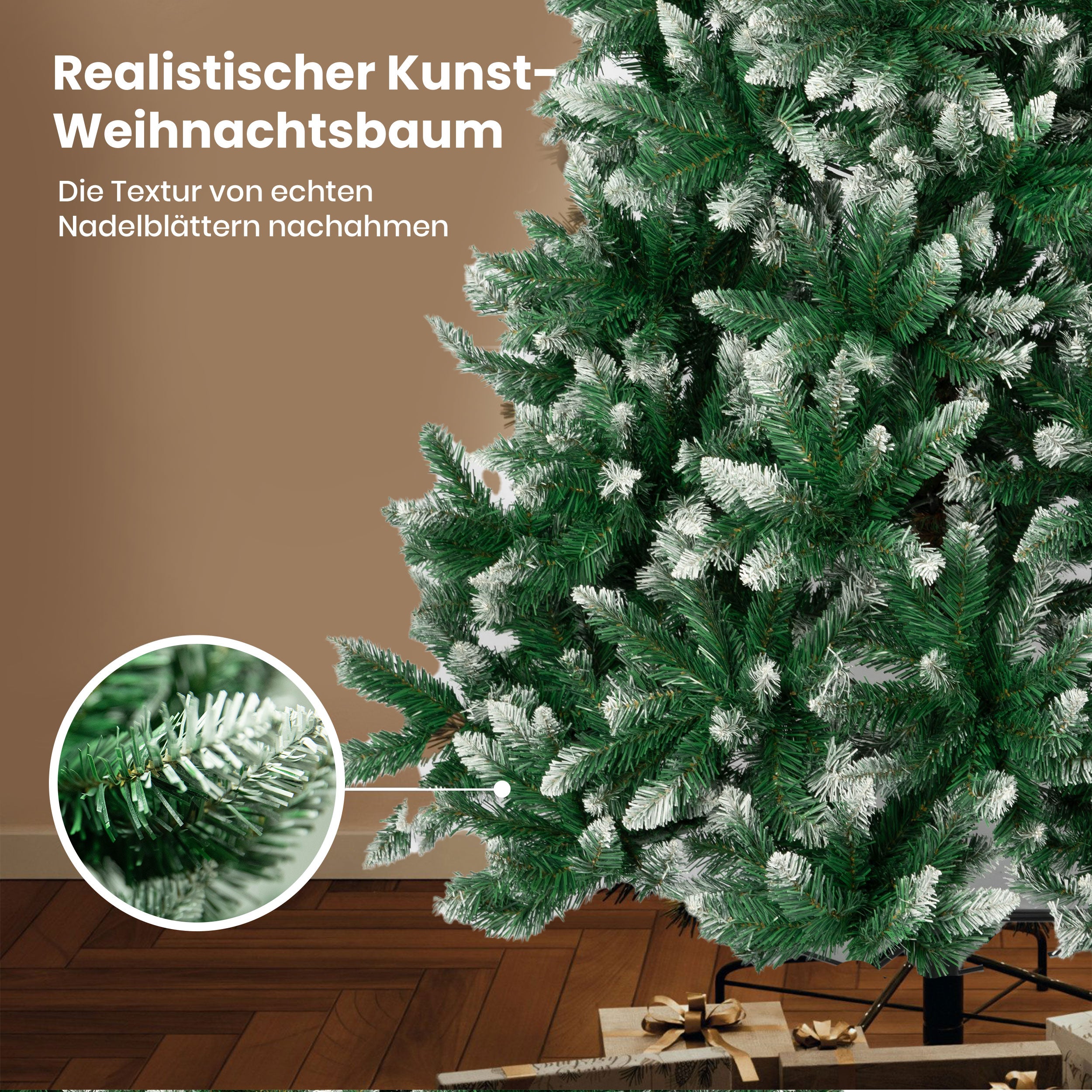 Künstlicher Weihnachtsbaum Tannenbaum mit Schnee Zweige, PVC Christbaum mit 960 Spitzen, 180cm mit Metallständer