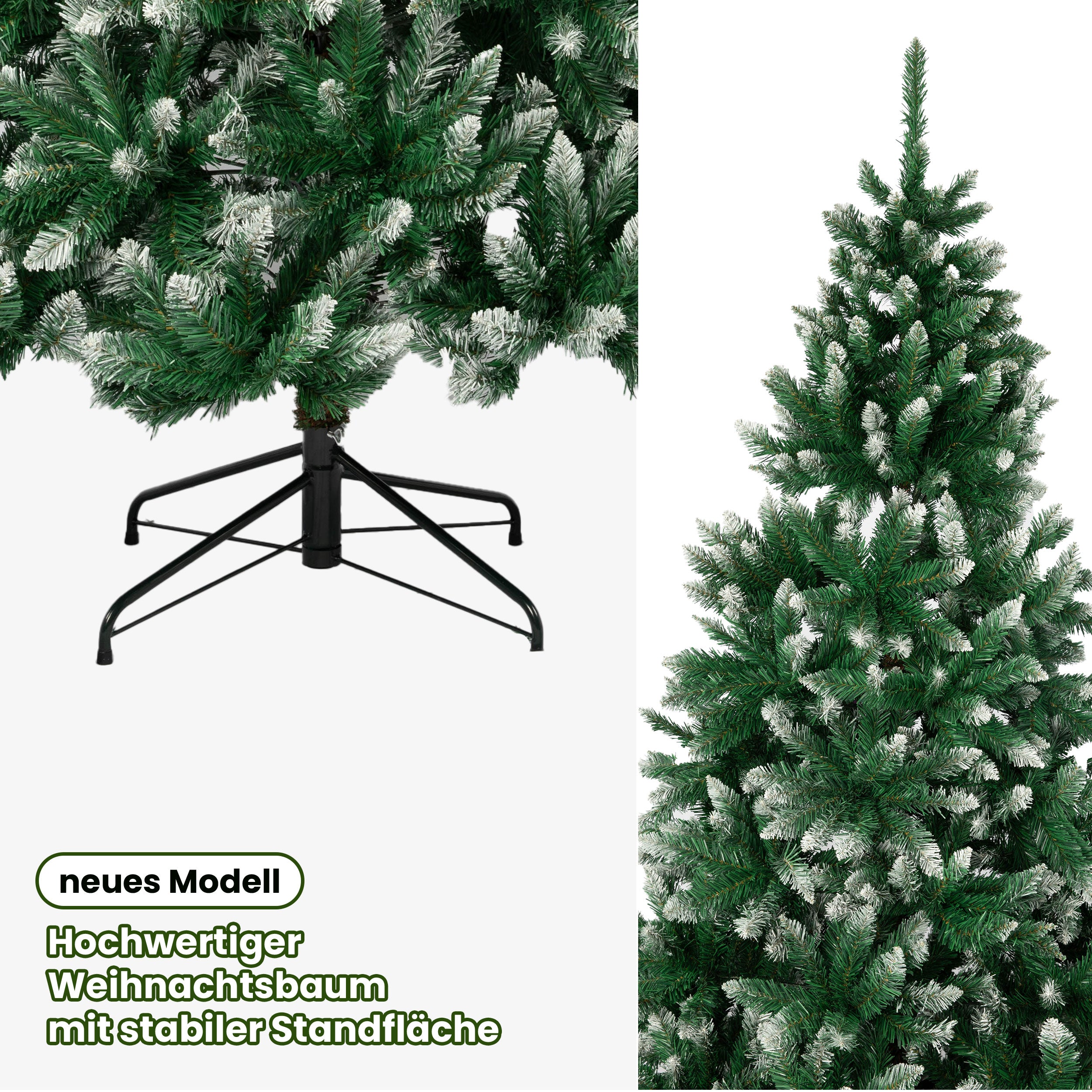 Künstlicher Weihnachtsbaum Tannenbaum mit Schnee Zweige, PVC Christbaum mit 960 Spitzen, 180cm mit Metallständer