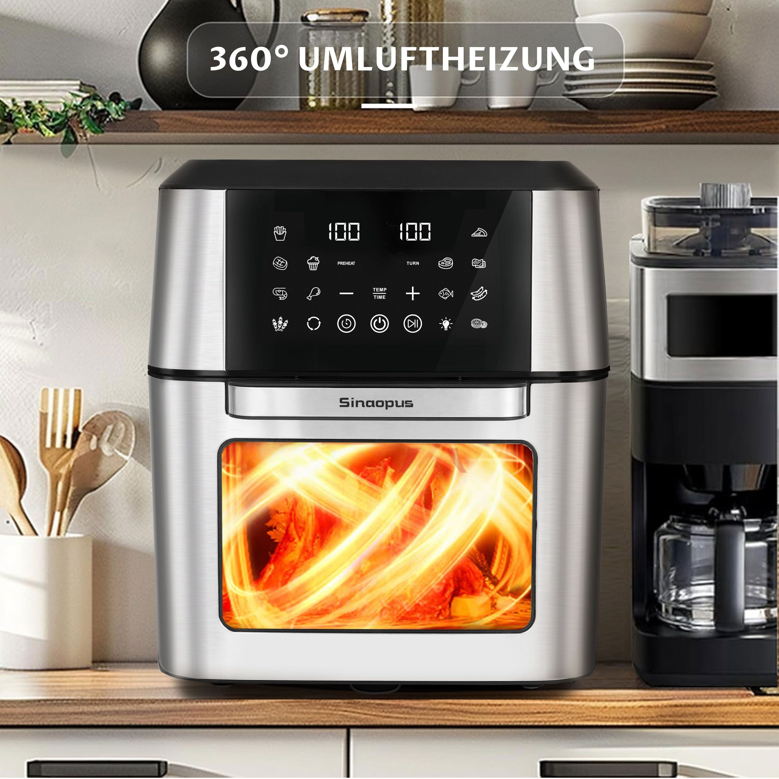 Minibackofen K-1280, Airfryer 12L, XXL Heißluftfritteuse für ganze Familien, Mini Backofen 2000,00 W, 12 Kochprogramme, Gesunde Friteuse ohne Öl