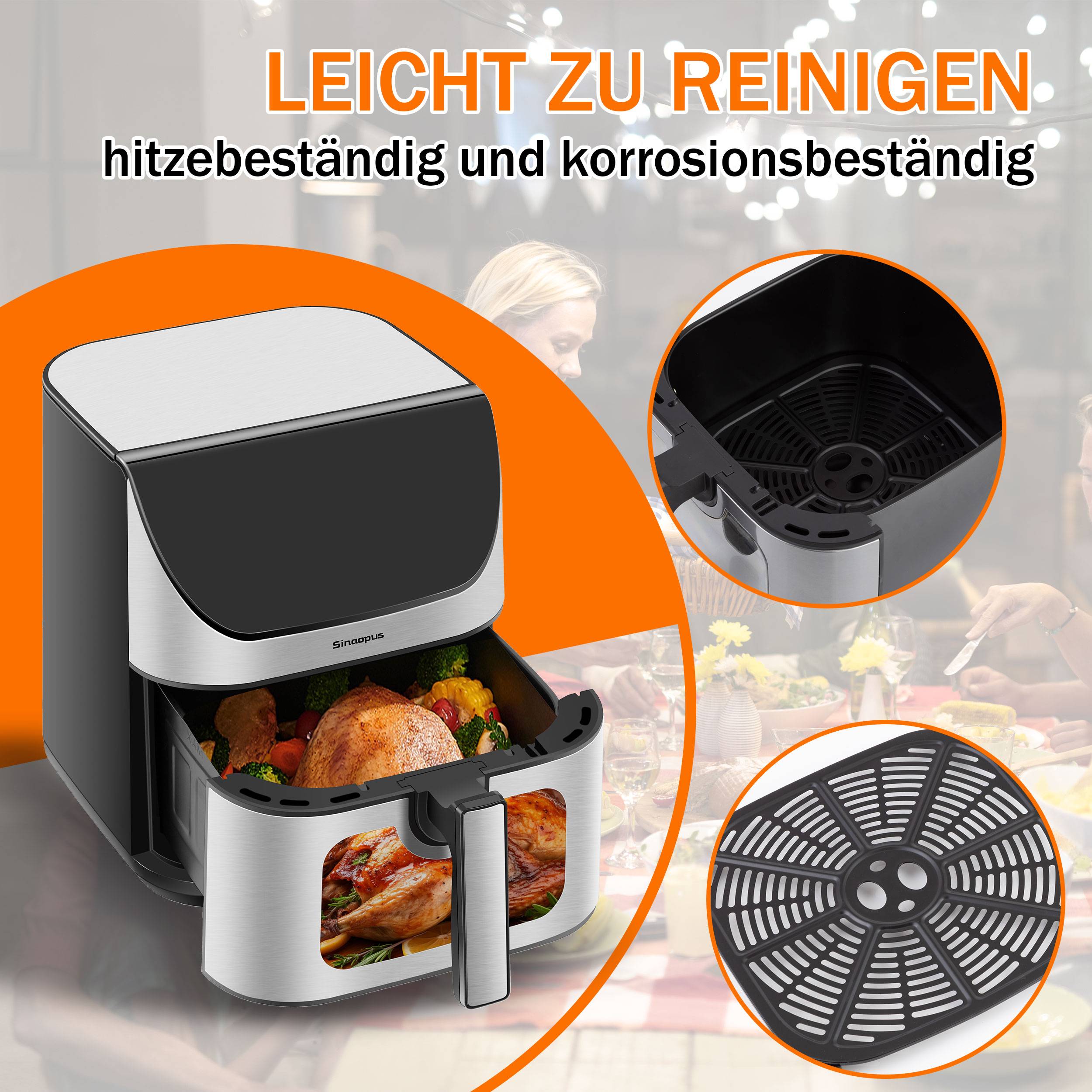 Heißluftfritteuse 8.5L Air fryer, Heißluftfritteuse mit großem Fassungsvermögen 1800,00 W, gesundes Kochen mit weniger Öl, 80-200°, digitales Display