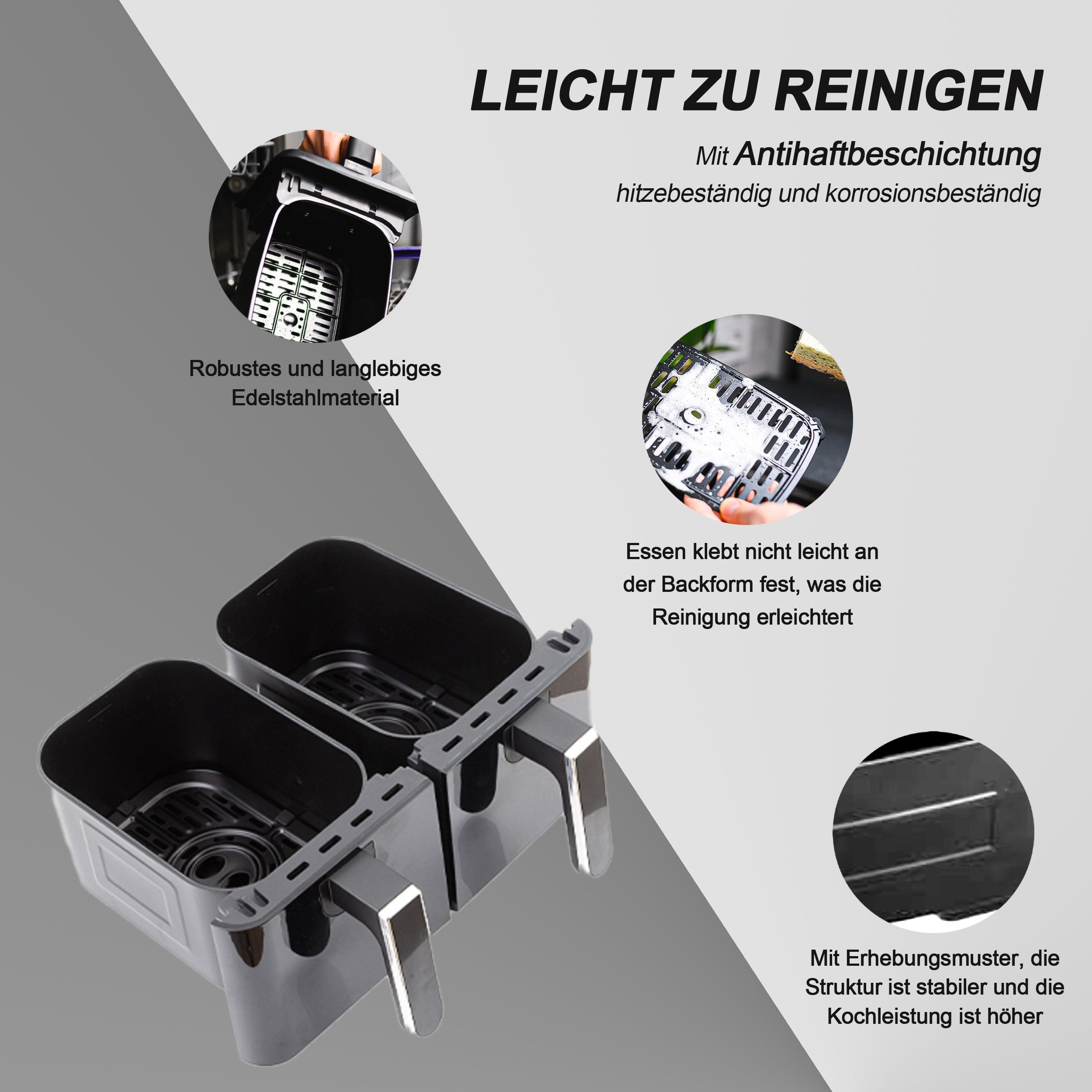 Multifunktionaler Touchscreen Airfryer mit Doppelkorb-Design – 9L XXL Kapazität für vielseitige, effiziente Rezepte!