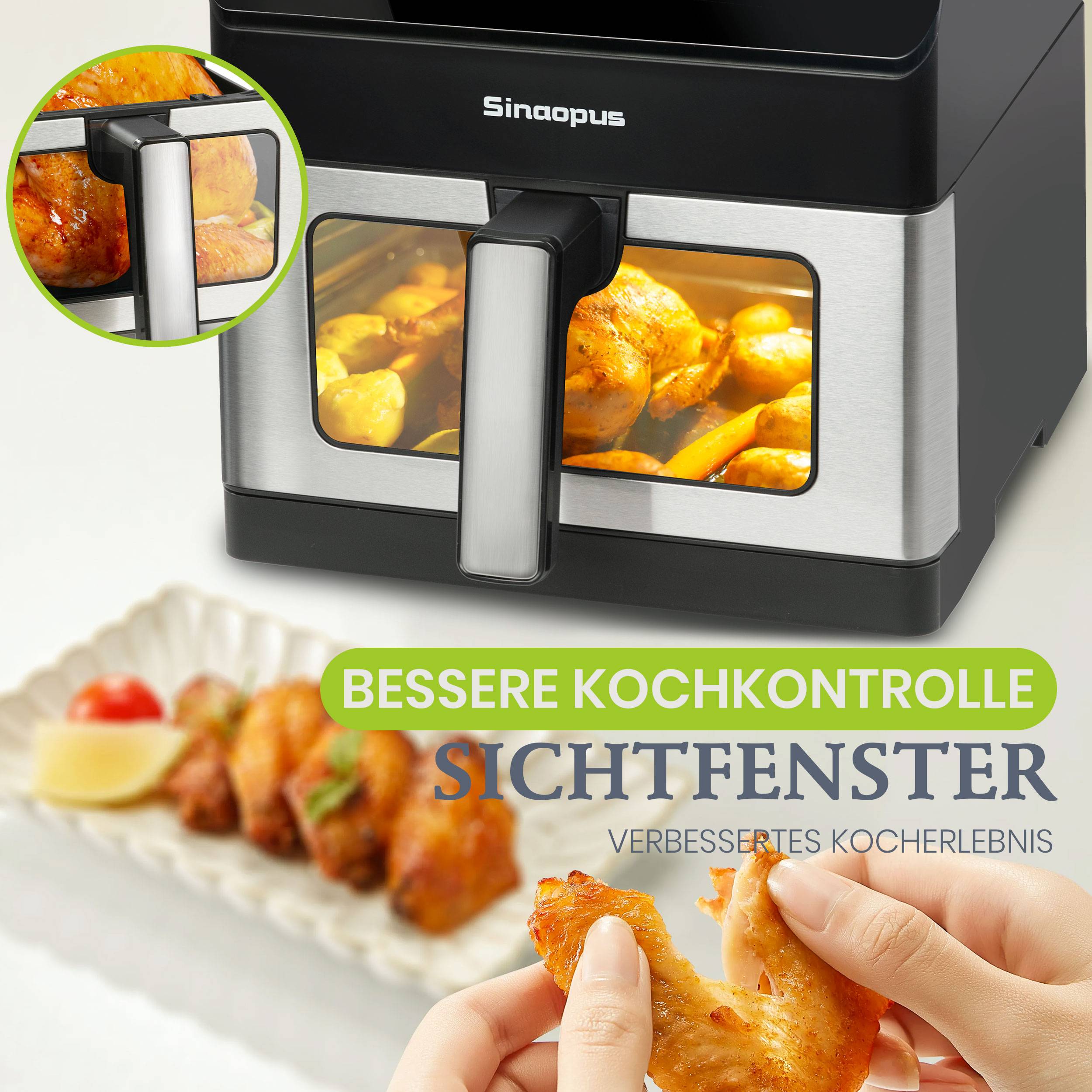 Heißluftfritteuse XL 7L Air Fryer mit Sichtfenster, 10 Programme, LED Touchscreen