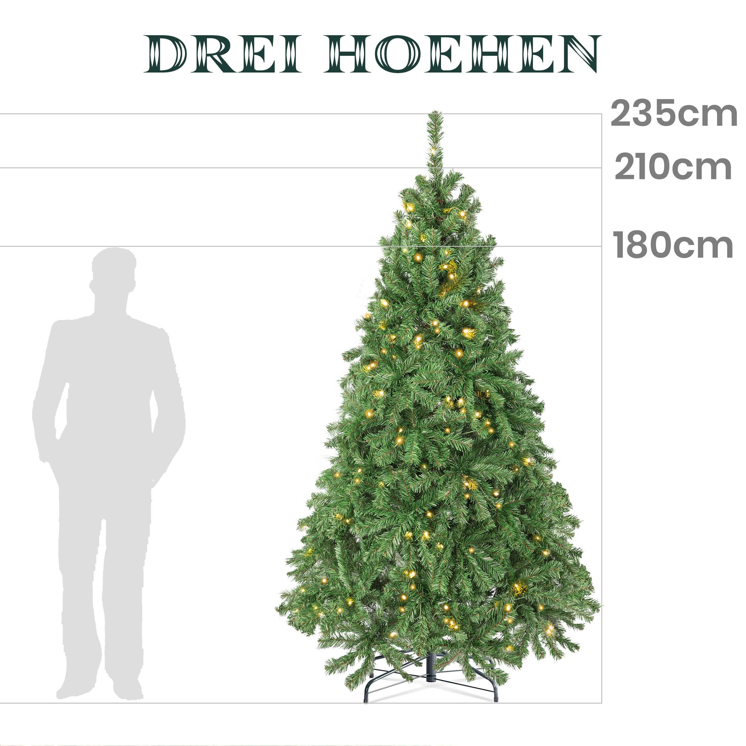 Künstlicher Weihnachtsbaum Tannenbaum mit Beleuchtung, 100% PVC mit 1100 Spitzen, 280 Warm-Weißen LED, 180cm, stabiler Metallständer