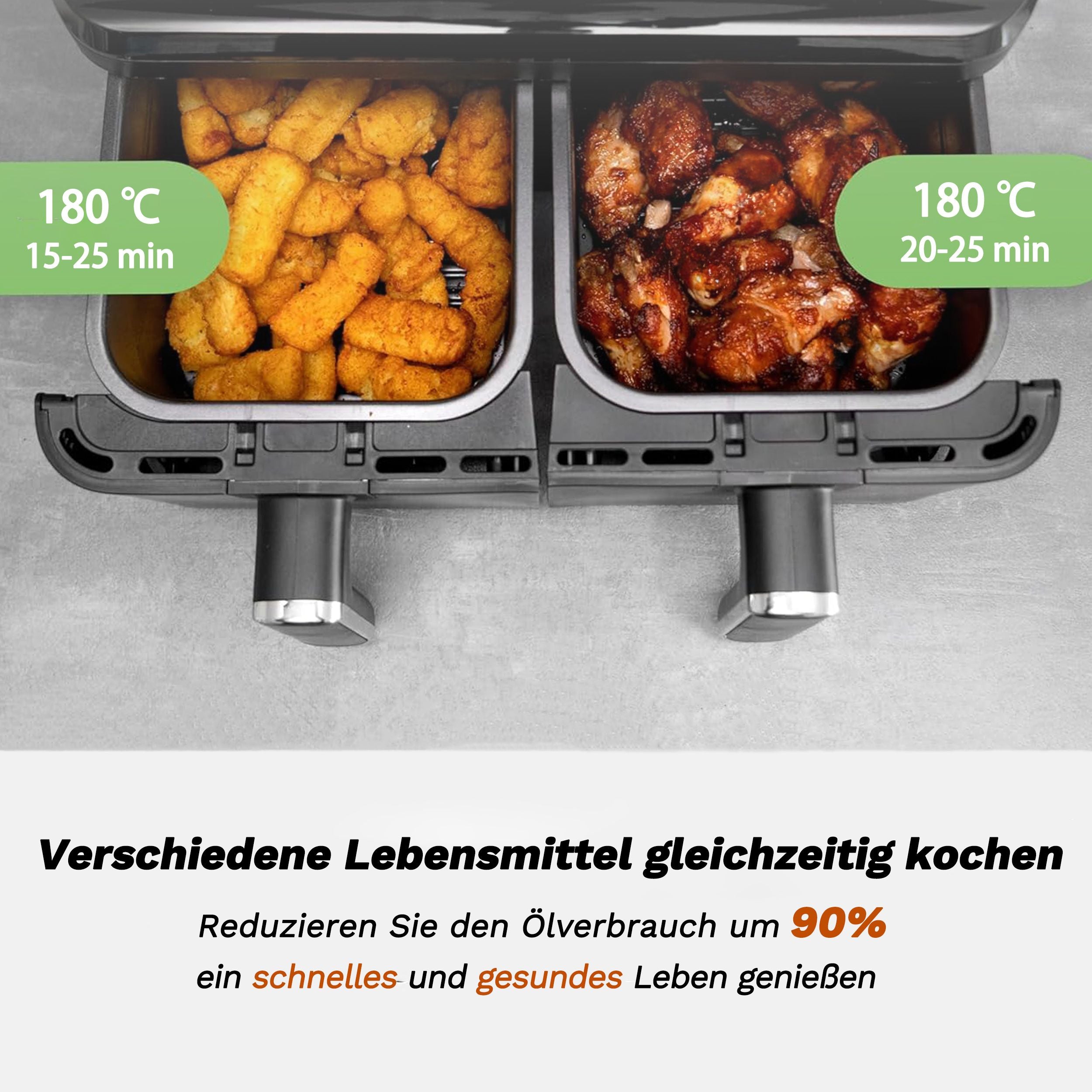 Multifunktionaler Touchscreen Airfryer mit Doppelkorb-Design – 9L XXL Kapazität für vielseitige, effiziente Rezepte!