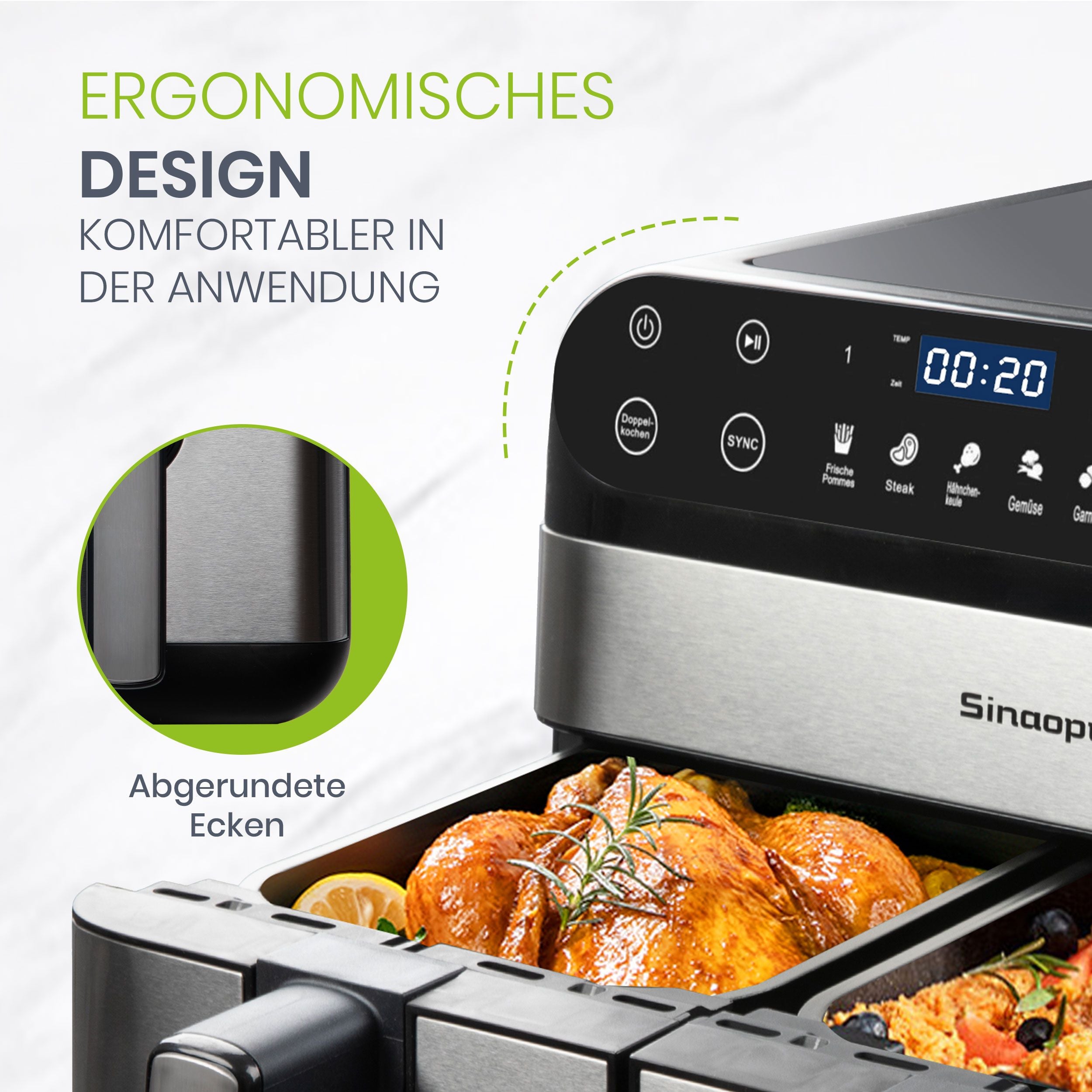 Airfryer 2400W Doppelkorb Heißluftfritteuse, 10L großer Fassungsvermögen, leistungsstark und effizient, ideal für ganze Familie